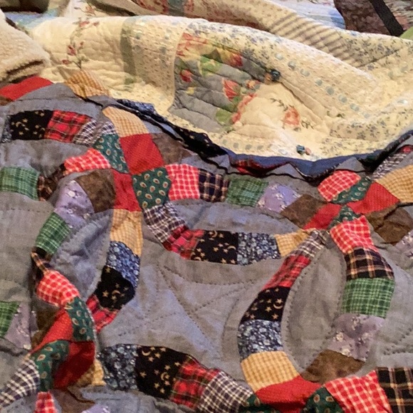 🌹 Sham CHAMBRAY QUILTED PILLOWCASE 21x27 AMAZING Pointed Details Navy & Red - Picture 5 of 16